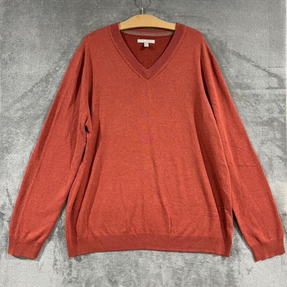 Nordstrom Men's V-Neck Wool Cotton Sweater Knit Pullover Rust Orange Sz XXL